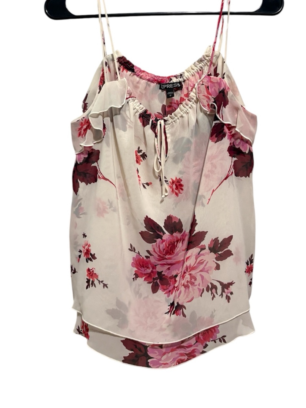 Express Cream Floral Spaghetti Strap Cami with Pink Blooms
